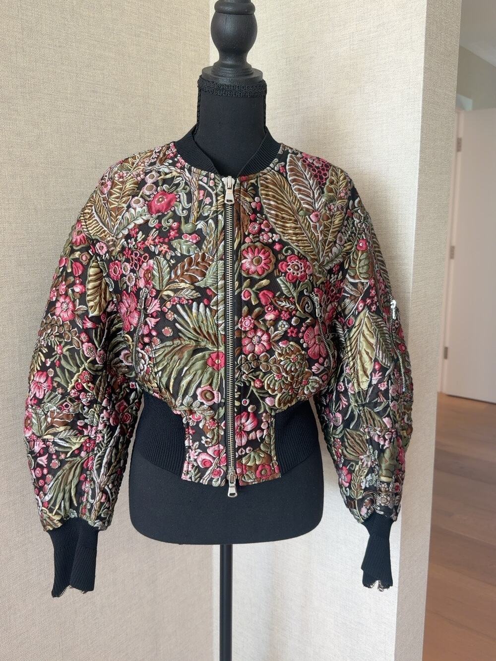 3.1 Phillip Lim Dark Floral Print Zip Bomber Jacket Size 2